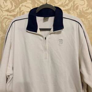 Nike Men's White and Navy Zip-Up Sweater